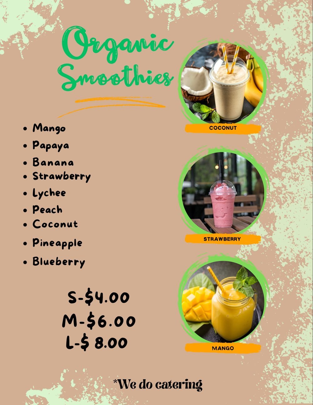Organic Smoothies menu